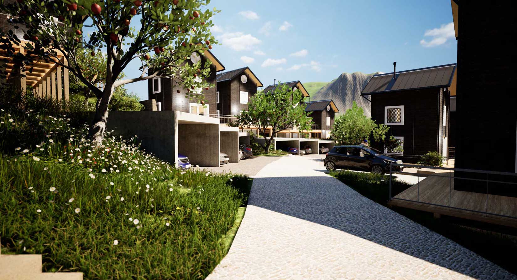 Quartierstrasse nach unten - Machbarkeitsstudie ModularGreen Granacher Fiesch