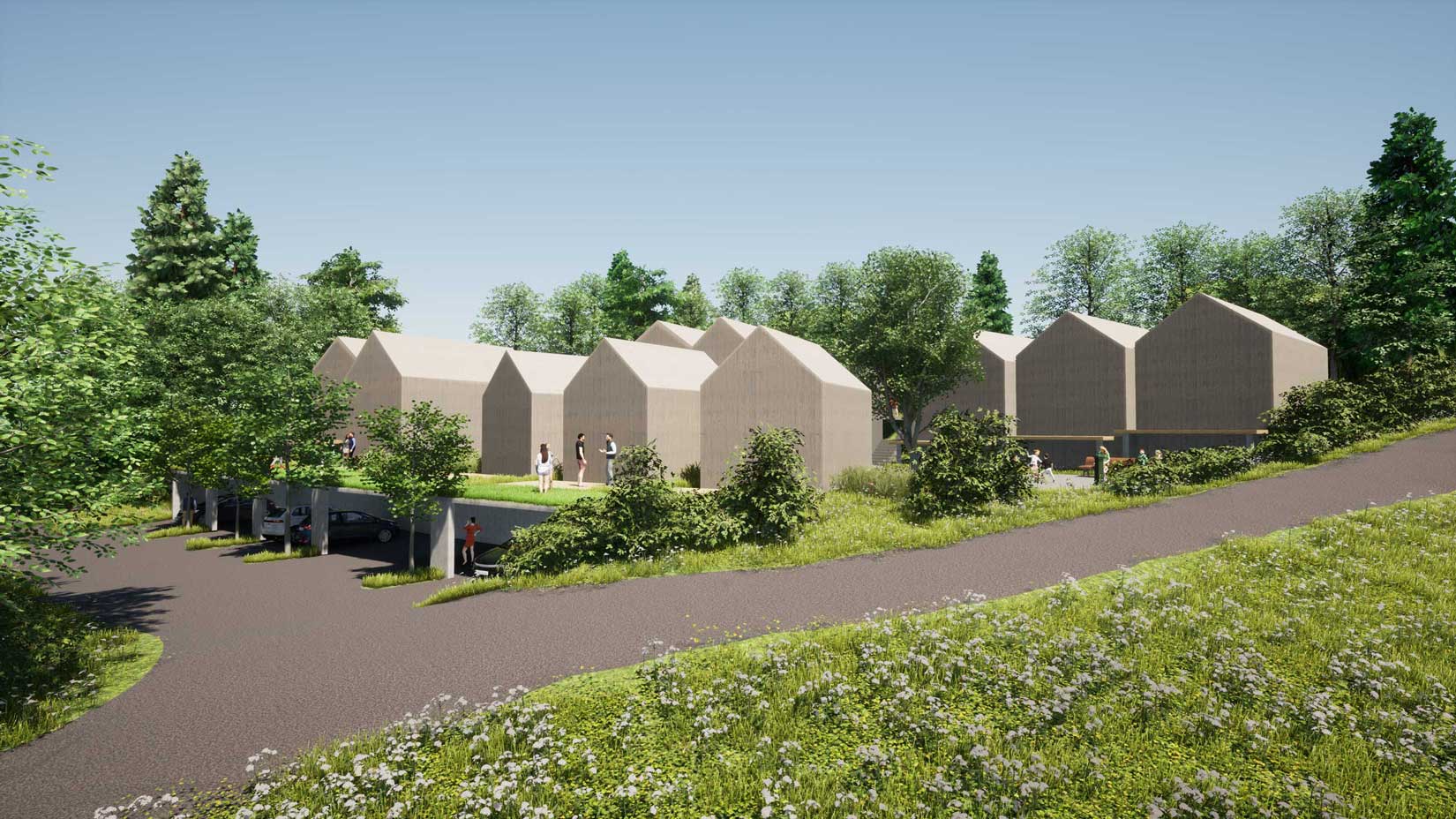 Blick ins ModularGreen Quartier Rumisberg