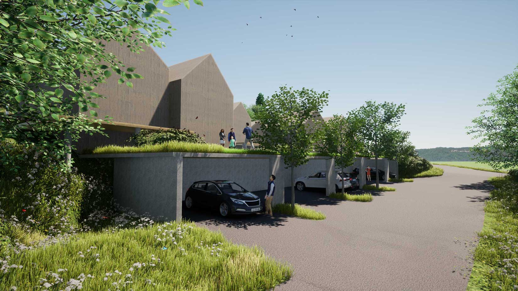 Parkierung für alle Bewohner im ModularGreen Quartier Rumisberg