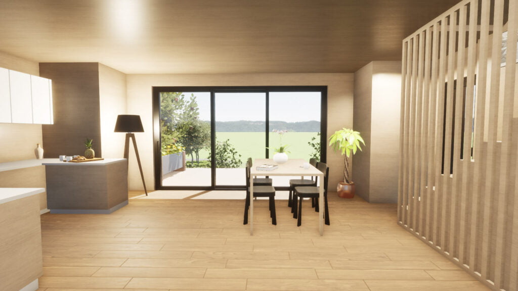 Blick vom Wohnzimmer in die Landschaft